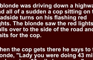 A blonde was driving down a highway