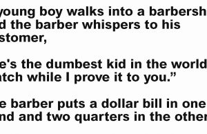 A young boy walks into a barbershop