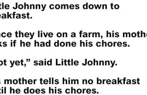 Little Johnny comes down to breakfast.