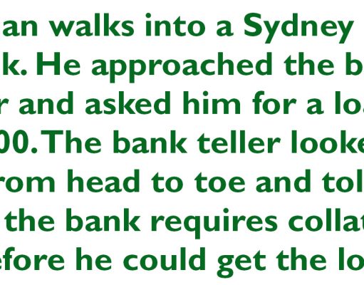 A man walks into a Sydney City bank