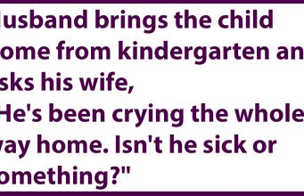 Husband brings child from kindergarten.