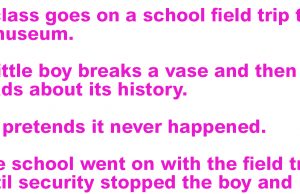 A little boy goes on a school field trip to a museum.