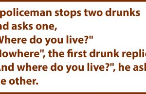 A policeman stops two drunks.
