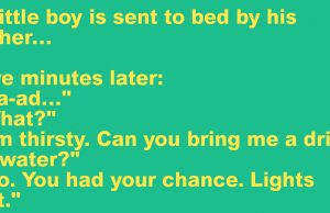 A little boy is sent to bed by his father