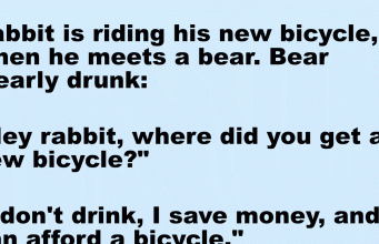 Rabbit is riding his new bicycle, when he meets bear