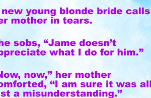 A new young blonde calls her mother in tears.