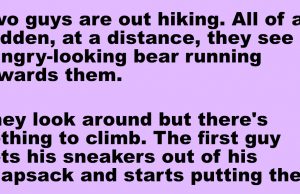 Two guys are out hiking seeing a bear running towards them