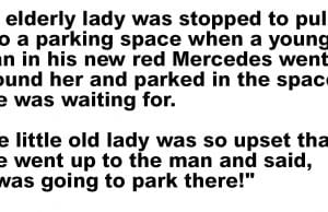 An elderly lady was stopped to pull into a parking space
