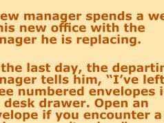 A new manager recieved three envelopes from predecessor.