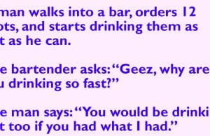 A man walks into a bar and orders 12 drinks