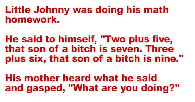 Little Johnny was doing maths homework.