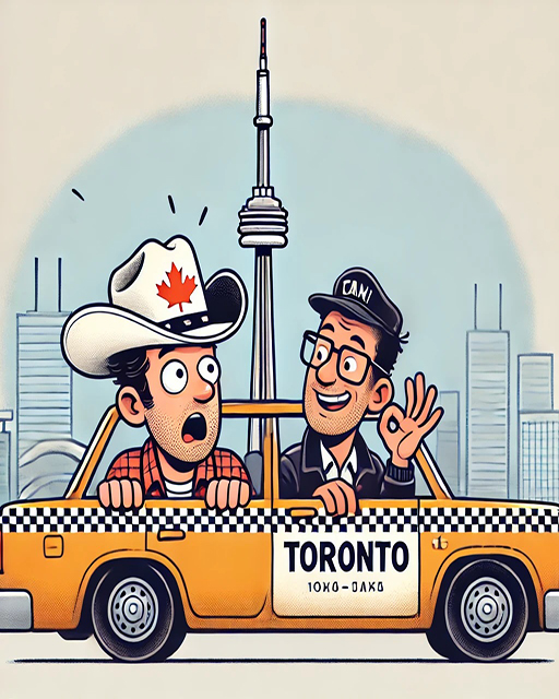 A man from Texas goes to Toronto for a vacation.