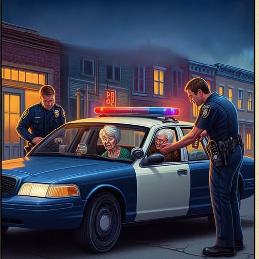 Two police officers noticed an elderly woman stumbling out of a local bar.