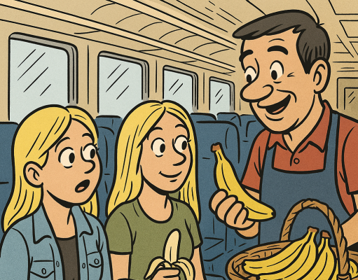 Two blondes were taking their first train trip to Toronto on the train.