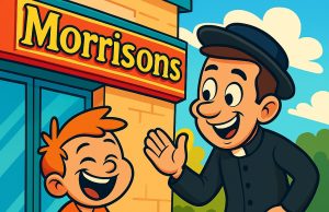 A little boy was waiting for his mother to come out of the Morrisons store.