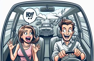 A married couple is driving along a highway doing a steady 40 miles per hour.