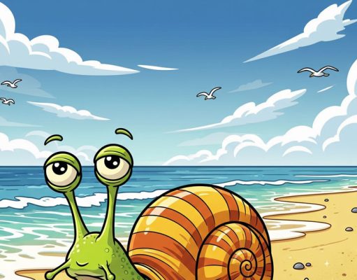 A snail was moving along the beach