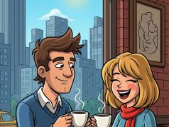 A husband and wife at a coffee shop