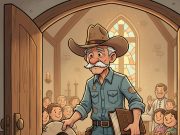 An old cowboy entered a church