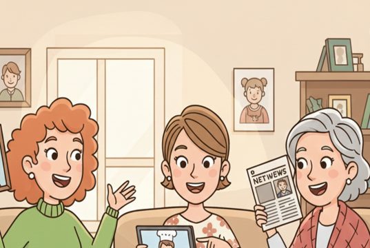 Three women were sitting around